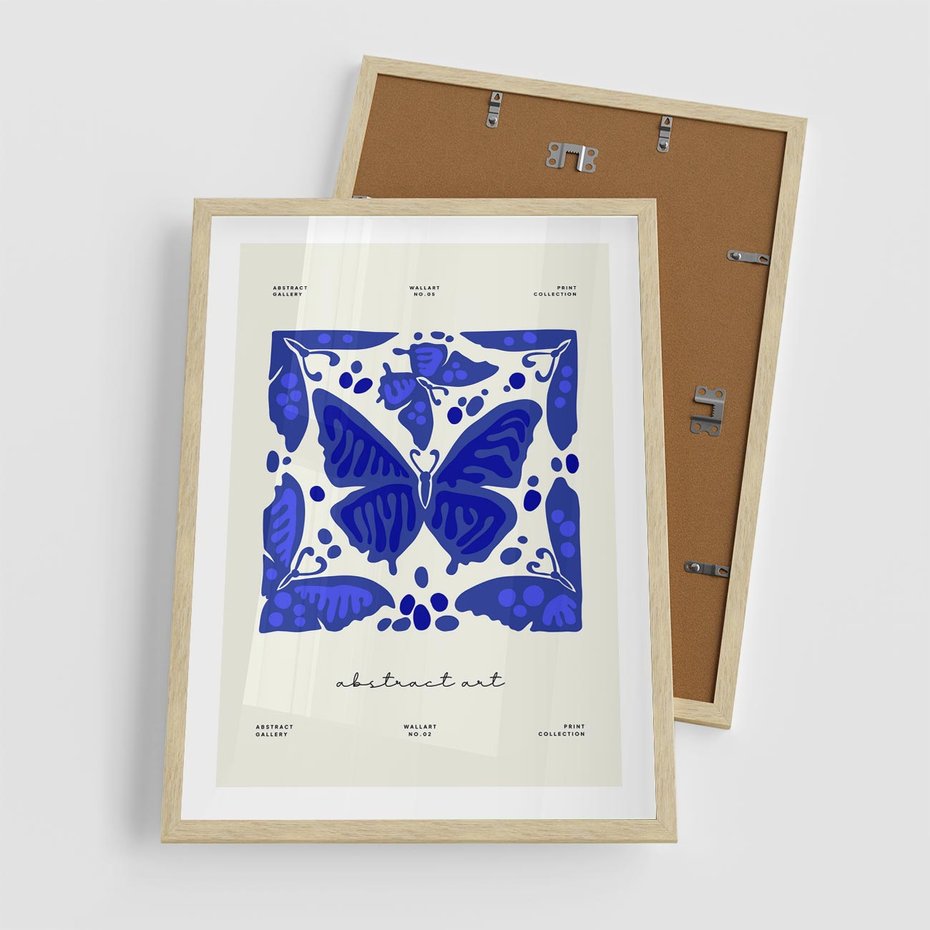 Plakat w ramie 50x70 - Wibracje Wnętrza - nowoczesny plakat, odcienie błękitu - rama drewno