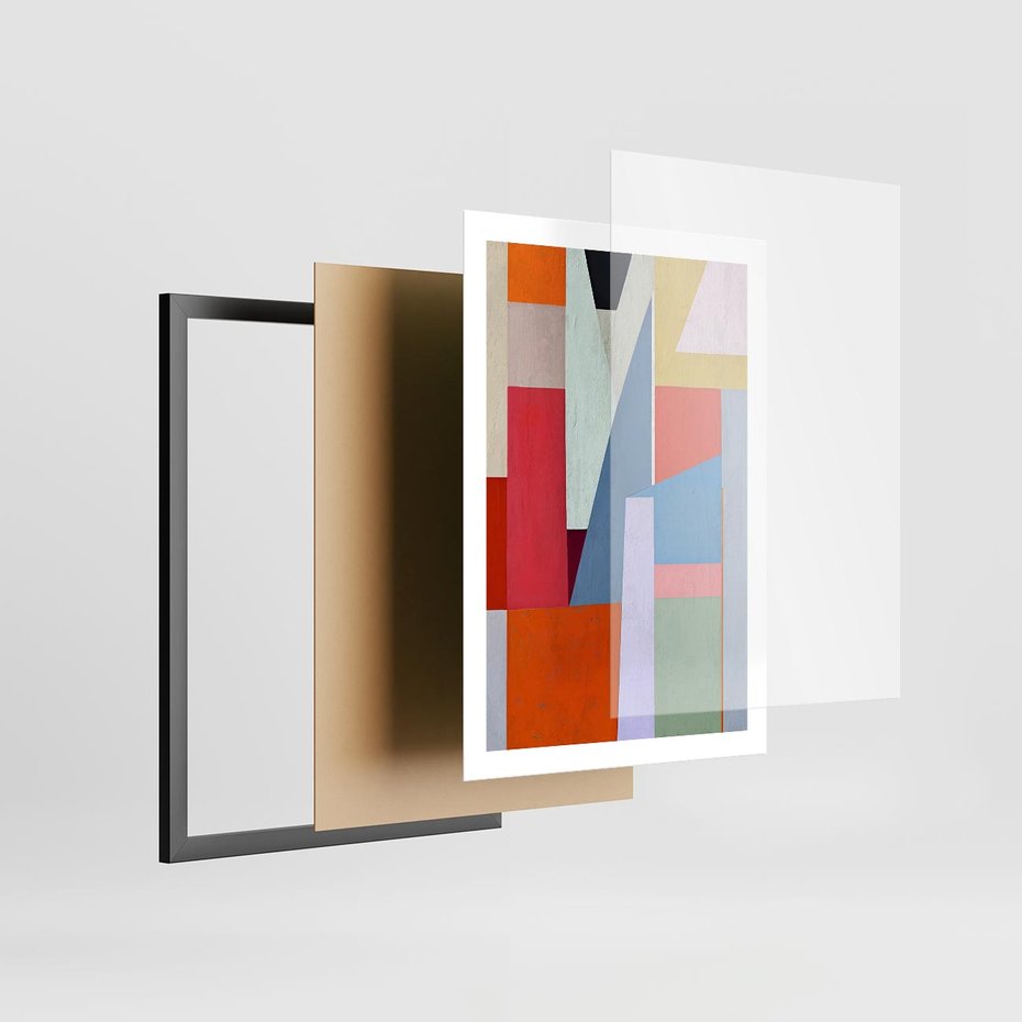 Plakat w ramie 50x70 - Migotliwe Nastroje Kształtów - różne geometryczne formy, olejny obraz - rama czarna