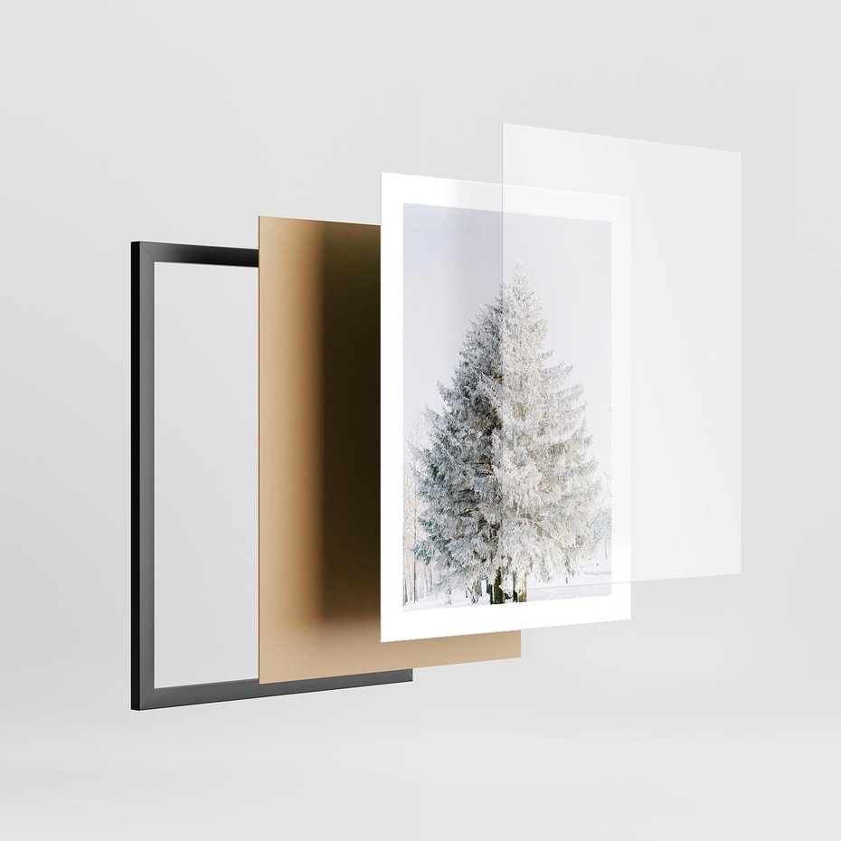 Plakat w ramie 30x40 - Zimowa Poezja w Ośnieżonym Drzewie - ośnieżone drzewo, zima - rama czarna