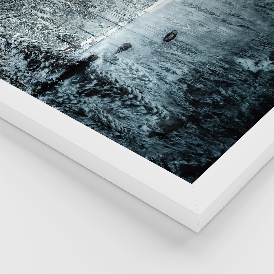 Zestaw obrazy w ramie 30x40 galeria - Góry, zima, napis, cytat - rama biała