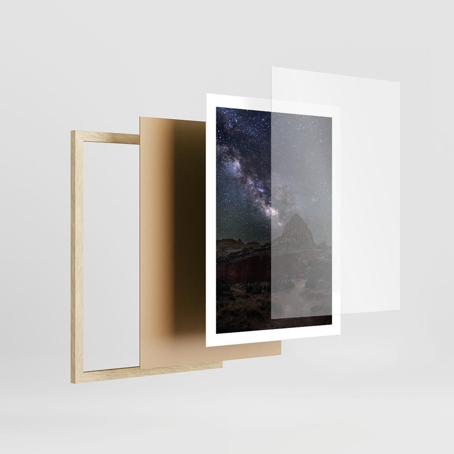 Plakat w ramie 50x70 - Gwiaździsta Noc na Pustyni - noc na pustyni, gwiździste niebo - rama drewno