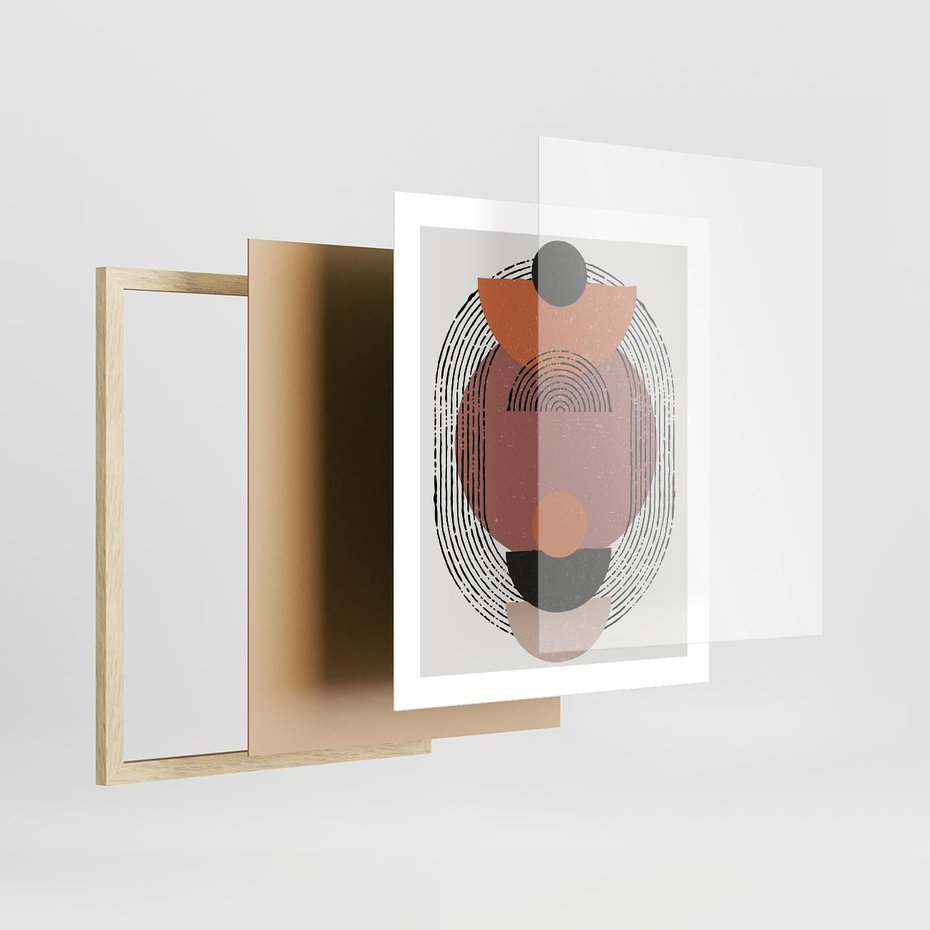 Plakat w ramie 40x50 - Abstrakcja w Odcieniach Brązu i Beżu - geometria, abstrakcyjna grafika - rama drewno