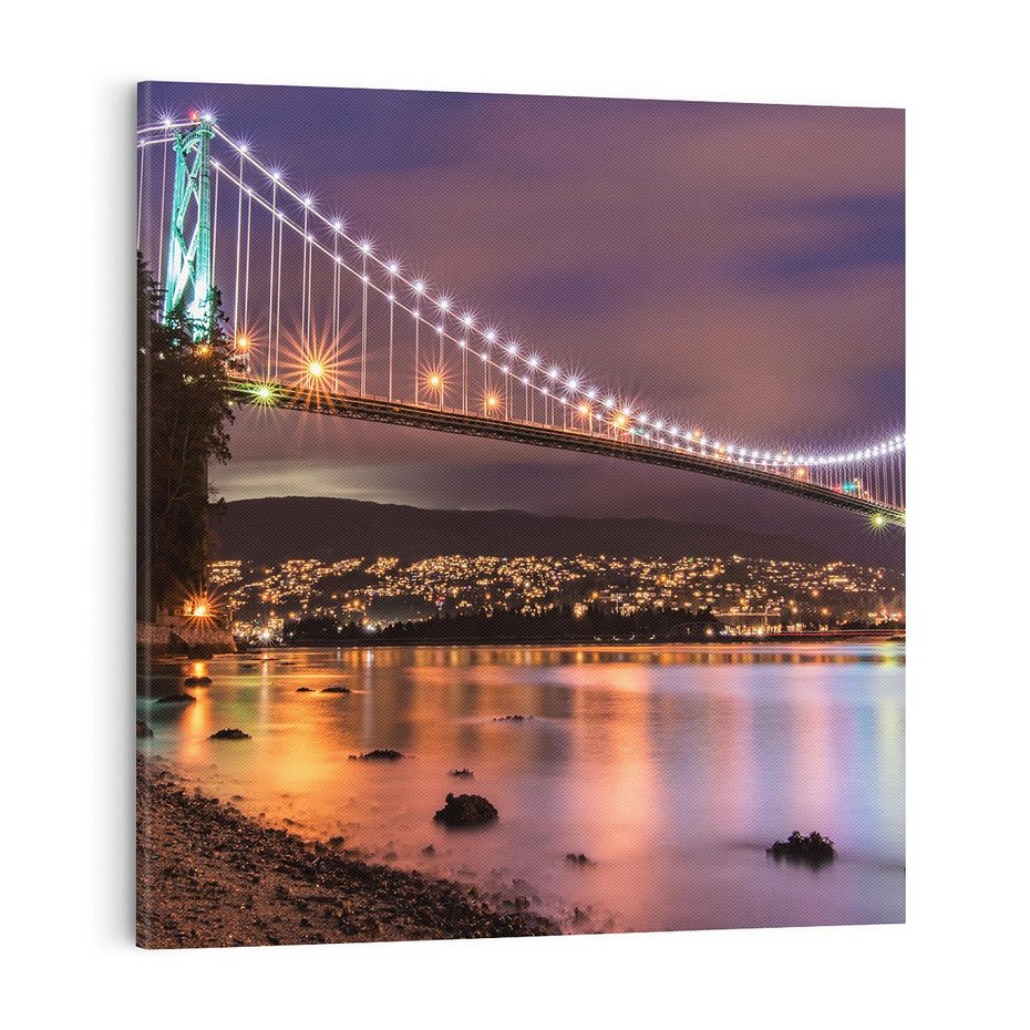 Obraz na płótnie 70x70 - Most nocą w Kanadzie - Kanada, most