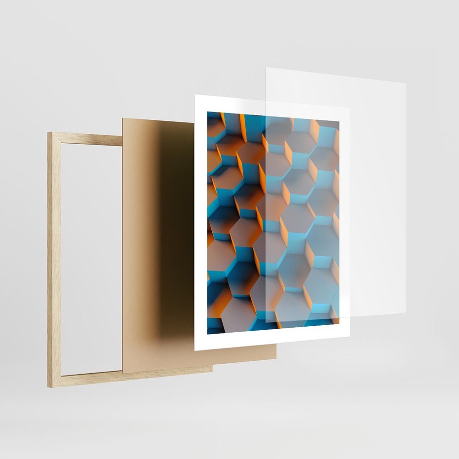 Plakat w ramie 40x50 - Trójwymiarowa Gra - geometryczna, 3D - rama drewno