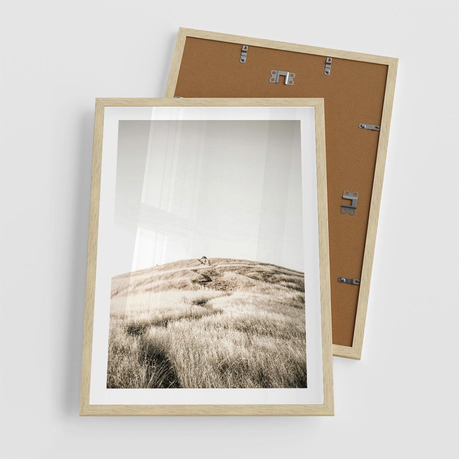 Plakat w ramie 50x70 - Wzgórze w Odcieniach Sepii - wzgórze, trawy - rama drewno