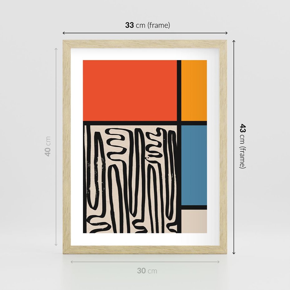 Plakat w ramie 30x40 - Podróżne Wibracje Serca - abstrakcyjny obraz, proste linie - rama drewno