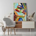 Obraz w ramie 80x120 - Kolorowe Wnętrza Kształtów - abstrakcyjny portret kobiety, twarz - rama drewno