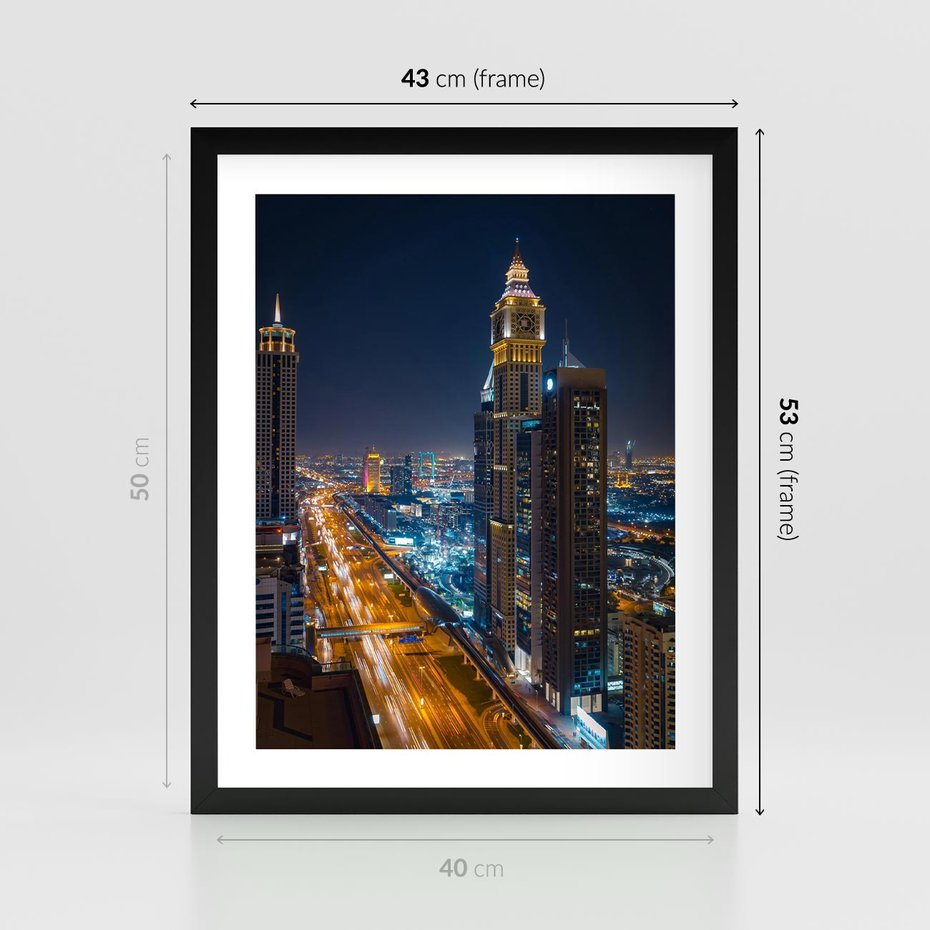 Plakat w ramie 40x50 - Nocna magia - miasto, noc - rama czarna