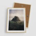 Plakat w ramie 50x70 - Zamglona Prostota - artystyczna fotografia, samotne drzewo na zamglonej łące - rama drewno