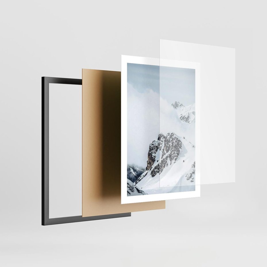 Plakat w ramie 50x70 - Górski Majestat - górskie szczyty pod śniegiem, górski krajobraz - rama czarna