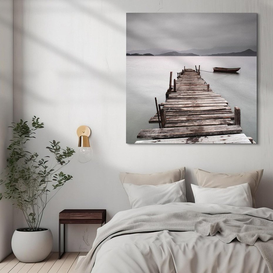 Obraz na płótnie 40x40 - Spokój nad Jeziorem - pomost, jezioro