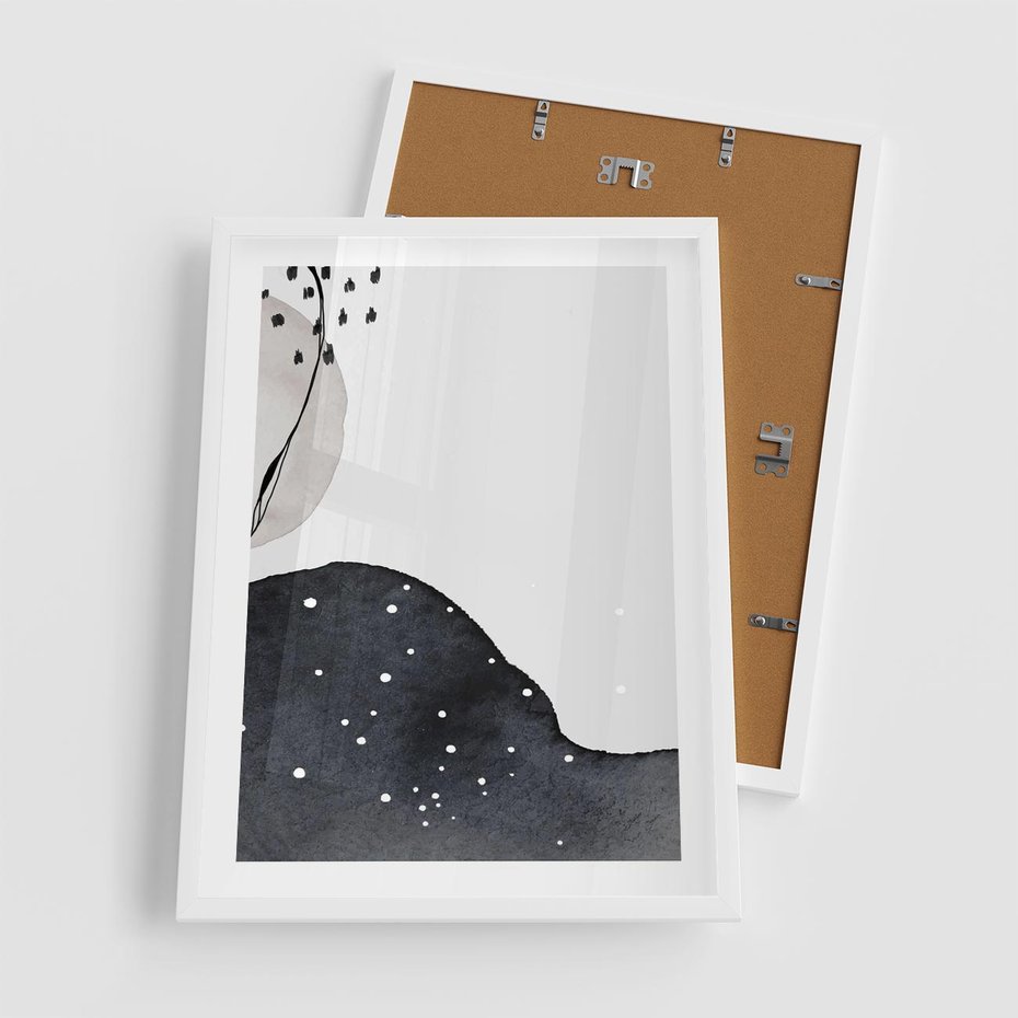 Plakat w ramie 50x70 - Szara Abstrakcja - abstrakcja, akwarela - rama biała