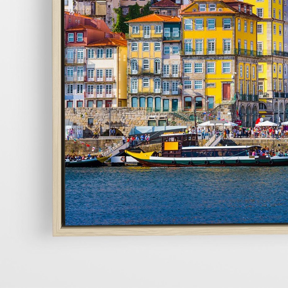 Obraz w ramie 100x70 - Kolorowa Przystań - nadmorskie miasto, kolorowe budynki - rama drewno