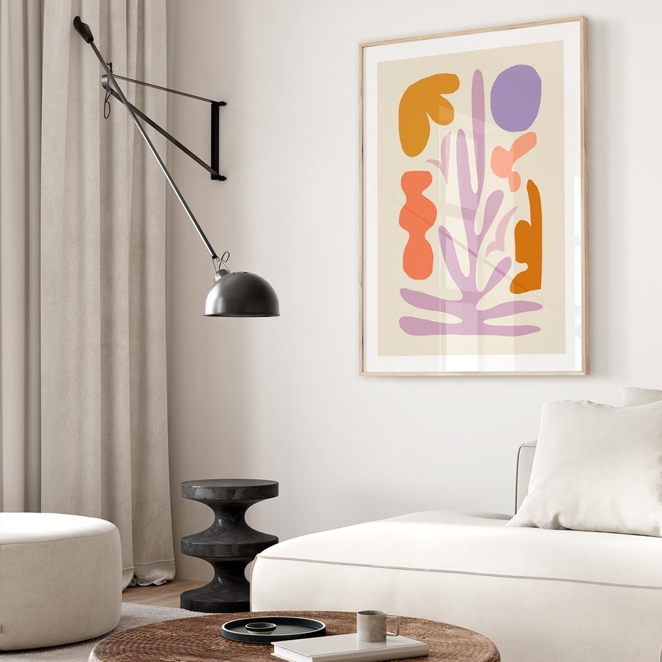 Plakat w ramie 50x70 - Przenikająca Harmonia - abstrakcyjny obraz, pastelowe kolory - rama drewno