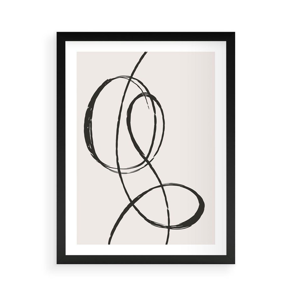 Plakat w ramie 50x70 - Zaklęte Linie - abstrakcyjne szkicowane linie, minimalizm - rama czarna