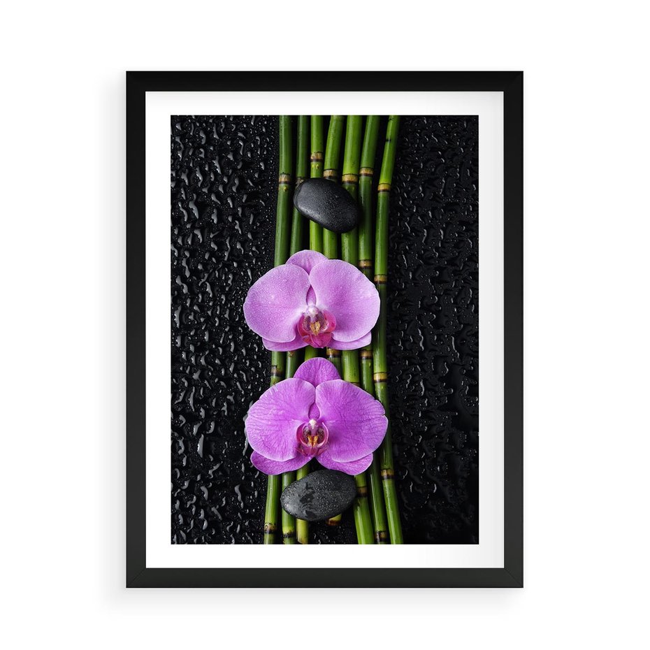Plakat w ramie 50x70 - Japońskie Spa w Otoczeniu Storczyków - storczyk, spa - rama czarna