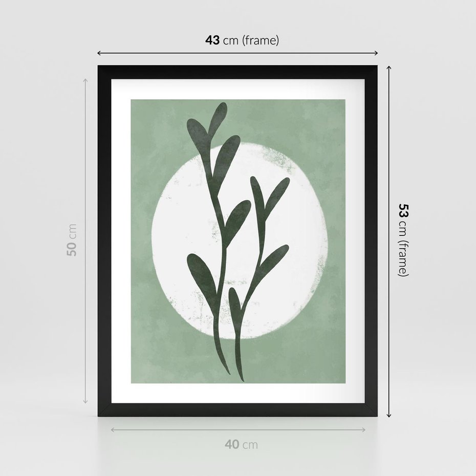 Plakat w ramie 40x50 - Kształty Zielonego Ukojenia - zielony plakat, roślinne motywy - rama czarna