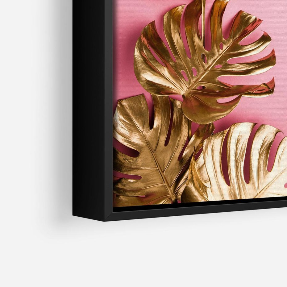 Obraz w ramie 50x50 - Luksusowa Elegancja - złote, liście - rama czarna