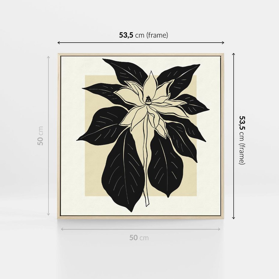 Obraz w ramie 50x50 - Melancholia przerywanych linii - wiaty, typografia - rama drewno