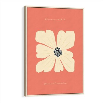 Obraz w ramie 80x120 - Malowane Kolorowe Echa - minimalistyczna grafika, biały kwiat na różowym tle - rama drewno