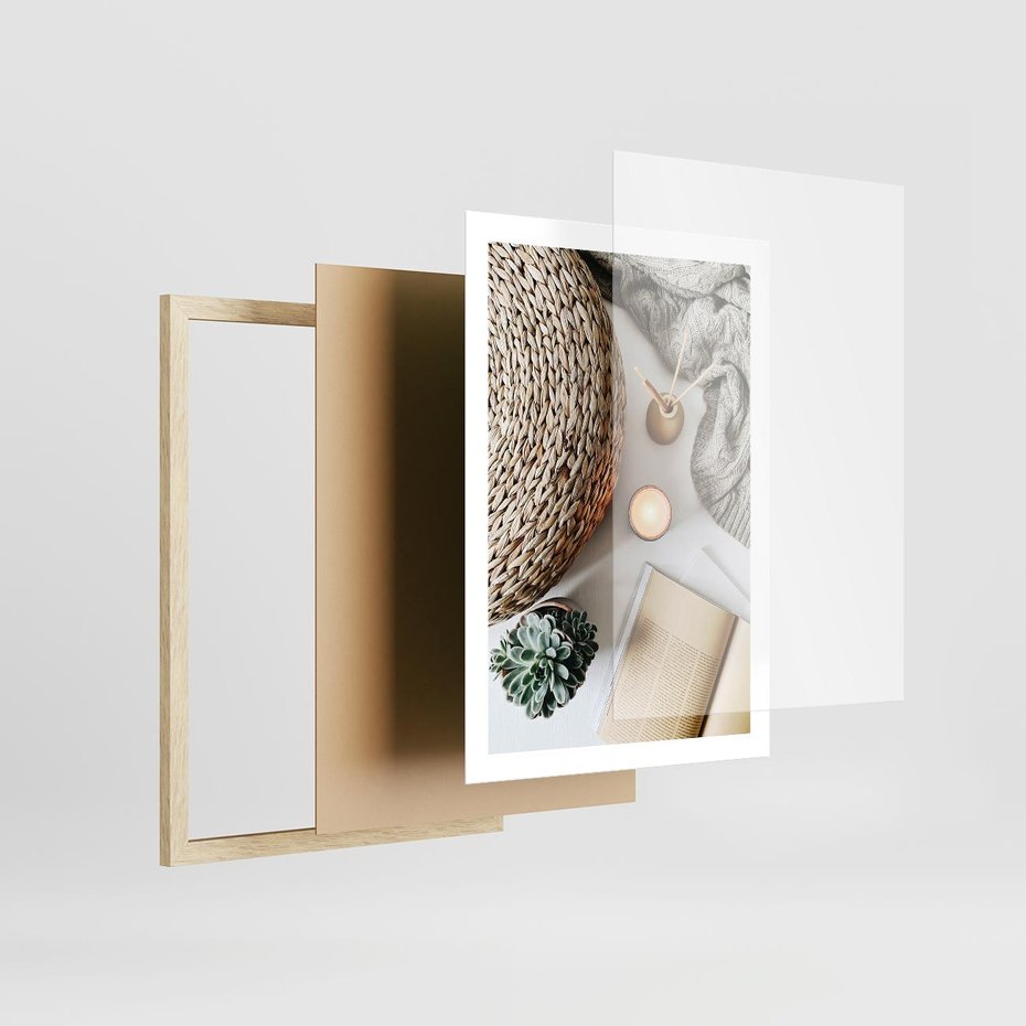Plakat w ramie 50x70 - Przytulna Kompozycja Lifestyle - kompozycja lifestyle, wiklina - rama drewno