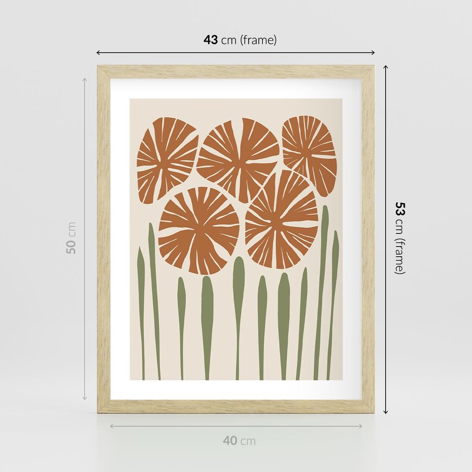 Plakat w ramie 40x50 - Akwarelowe Echa Przyrody - kwiaty, nowoczesny plakat - rama drewno