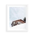 Plakat w ramie 40x50 - Spokój Górskiej Zimy - chatka w górach, domek górski - rama biała