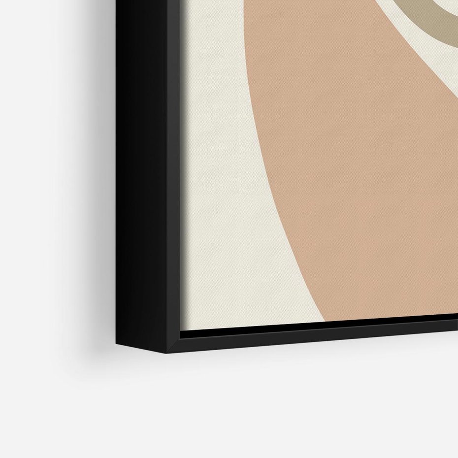Obraz w ramie 50x50 - Beżowa Synergia - beżowa abstrakcyjna kompozycja, czarny akcent - rama czarna