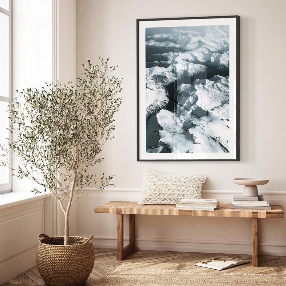 Plakat bez ramy 21x30 - Ośnieżone Szczyty z Wysoka - ośnieżone szczyt górskie, zdjęcie z lotu ptaka