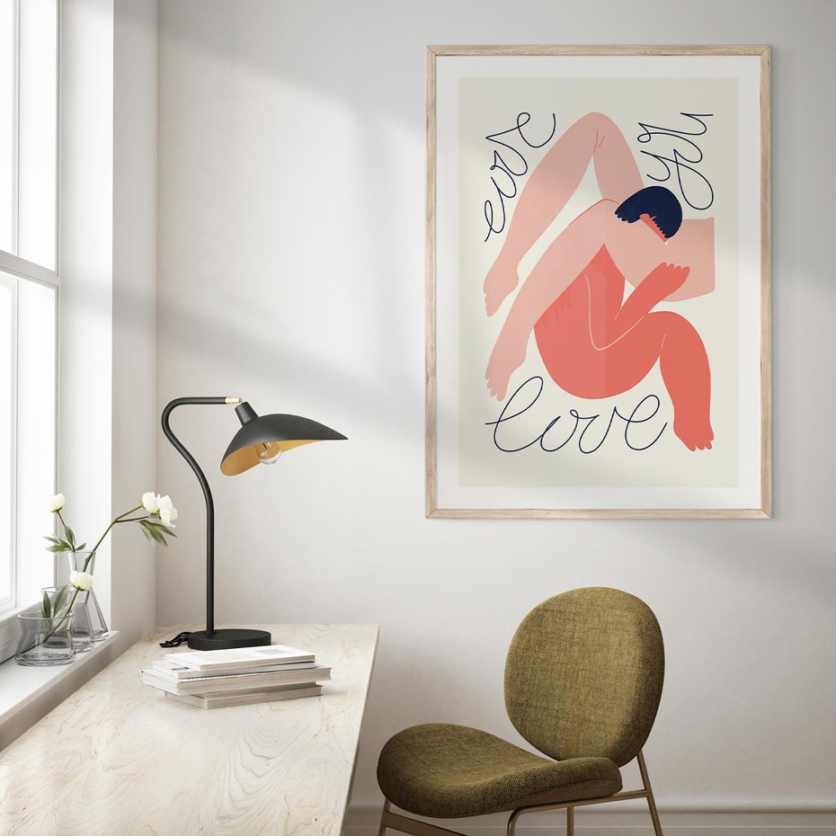 Plakat w ramie 40x50 - Dźwięk ciszy na płótnie - para zakochanych, graficzny obraz - rama drewno