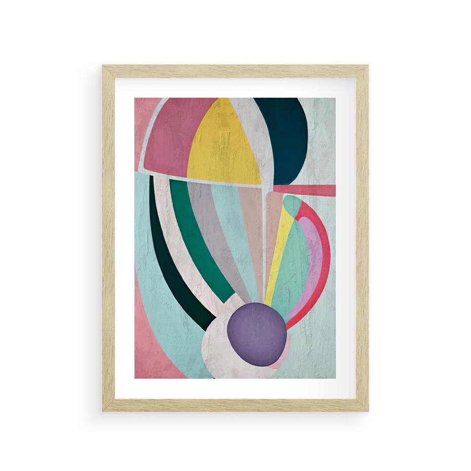 Plakat w ramie 30x40 - Podróżne Echa Przestrzeni - abstrakcyjne dziwne kształty, olejny obraz - rama drewno