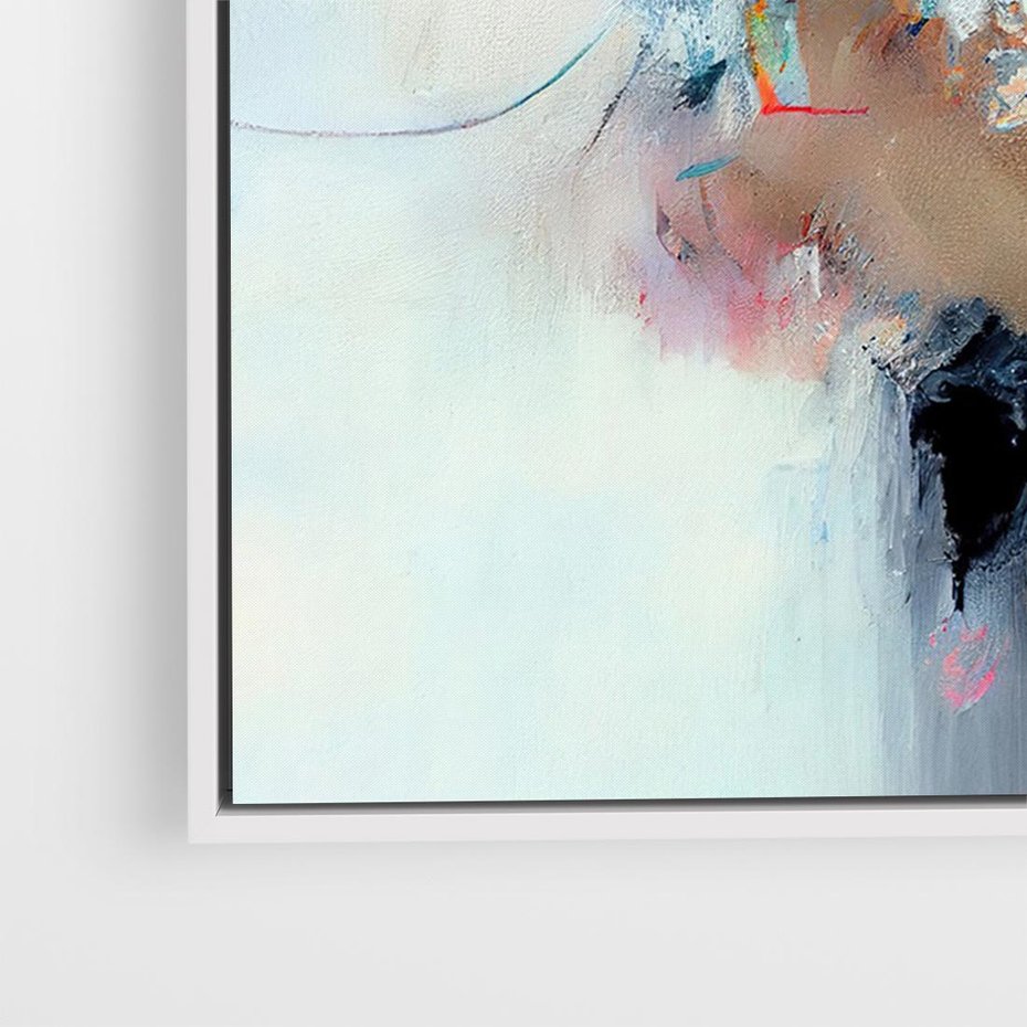 Obraz w ramie 70x50 - Kontrapunkty zatajonych uczuć - dynamiczna abstrakcja, bałagan na płótnie - rama biała