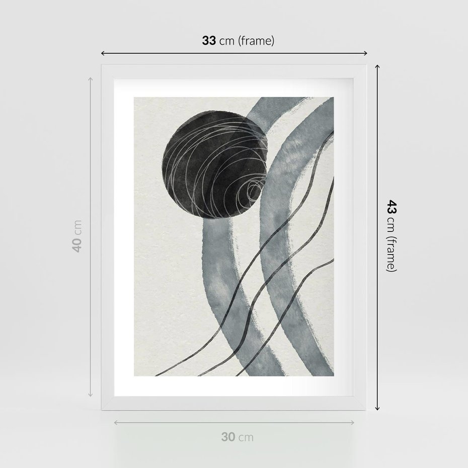 Plakat w ramie 30x40 - Abstrakcyjne Kształty w Szarościach - abstrakcja, akwarelowe plamy - rama biała