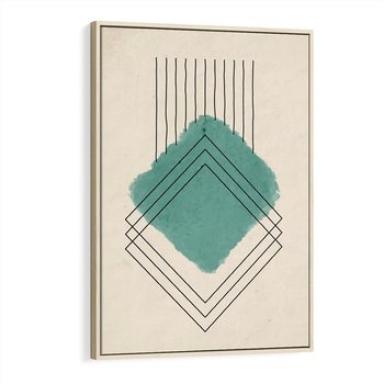 Obraz w ramie 80x120 - Impresje Przestrzeni - akwarelowa plama, geometryczne szkicowane kształty - rama drewno