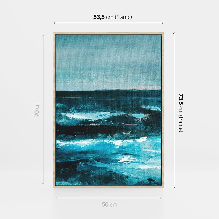Obraz w ramie 50x70 - Burza Nad Granatowym Oceanem - piękny marynistyczny obraz olejny, wzburzone ciemne morze - rama drewno