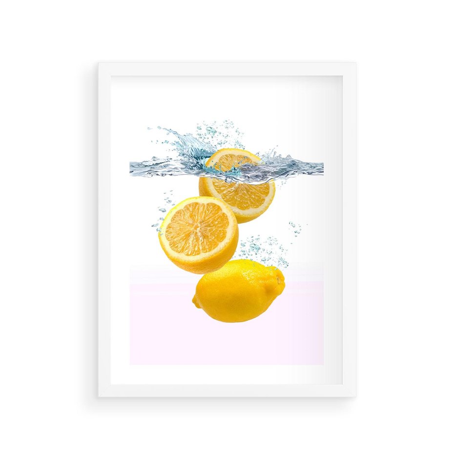 Plakat w ramie 30x40 - Świeże cytryny pełne smaku - cytryny, owoce - rama biała
