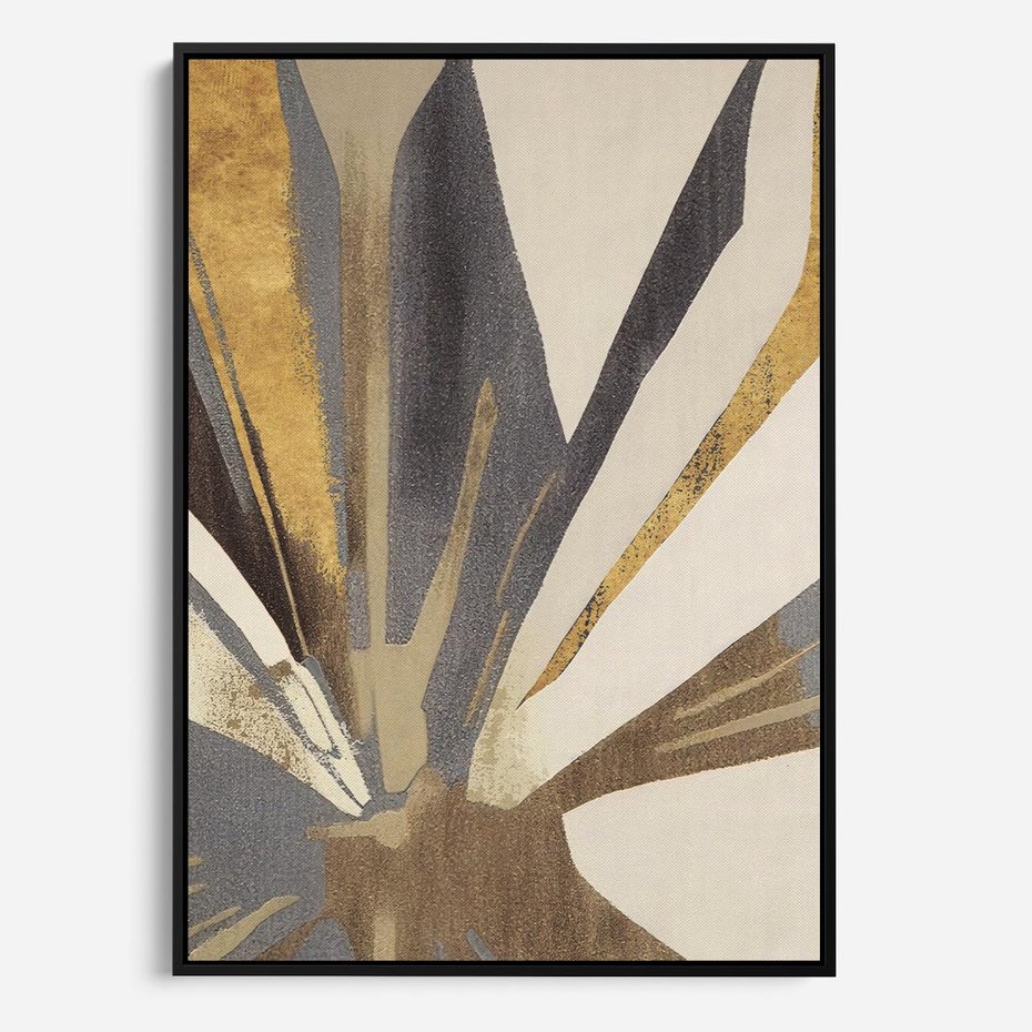 Obraz w ramie 50x70 - Szept roślinnych emocji - olejna abstrakcja, złoto i brąz - rama czarna