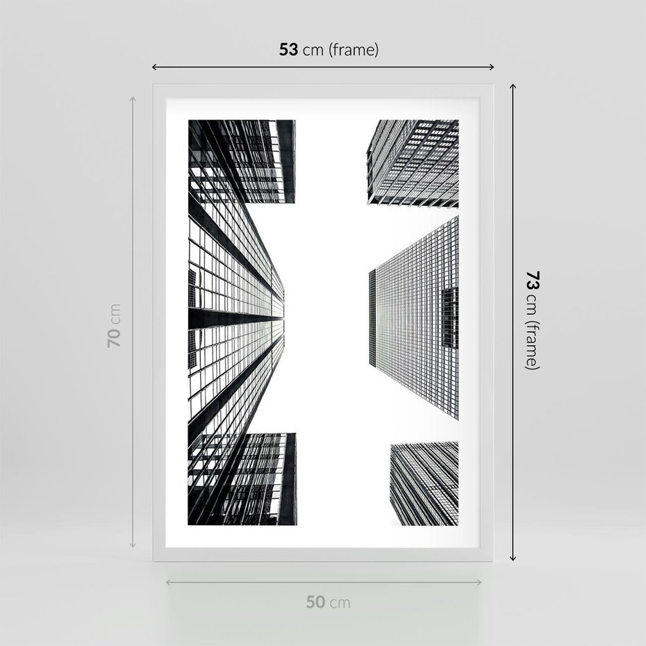 Plakat w ramie 50x70 - Architektoniczna Symetria - architektura, wysoki wieżowiec - rama biała