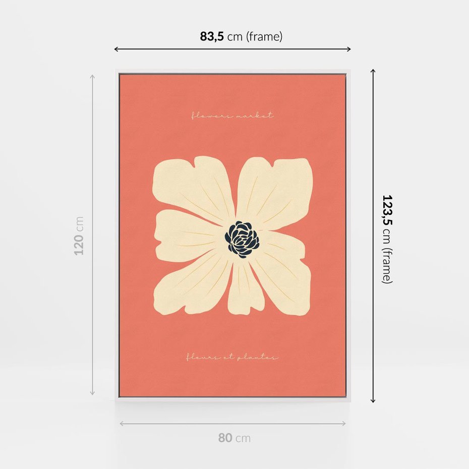 Obraz w ramie 80x120 - Malowane Kolorowe Echa - minimalistyczna grafika, biały kwiat na różowym tle - rama biała