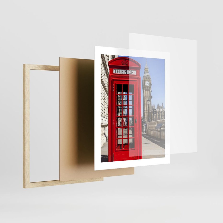 Plakat w ramie 40x50 - Ikoniczna budka telefoniczna w Londynie - budka, telefoniczna - rama drewno
