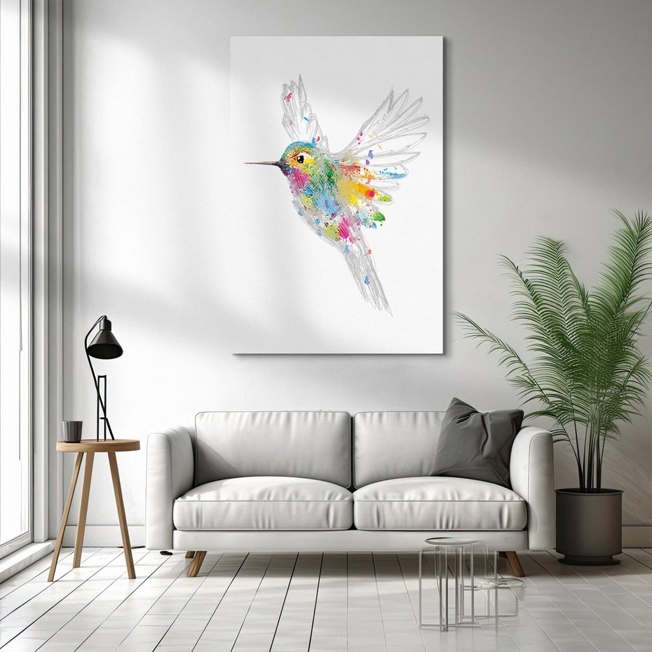 Obraz na płótnie 80x120 - Koliber w akwareli - akwarela, koliber