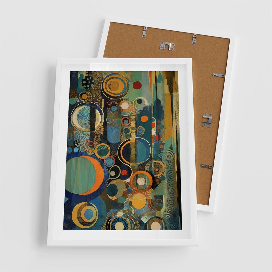 Plakat w ramie 50x70 - Wibracje Wymyślnych Form - abstrakcyjny obraz, mnogość kolorów - rama biała