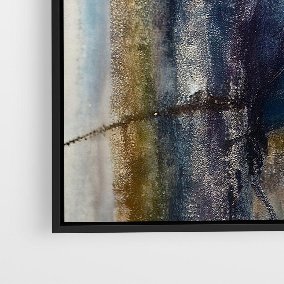 Obraz w ramie 100x70 - Tekstura Kwiatu - olejny obraz, niebieski kwiat - rama czarna