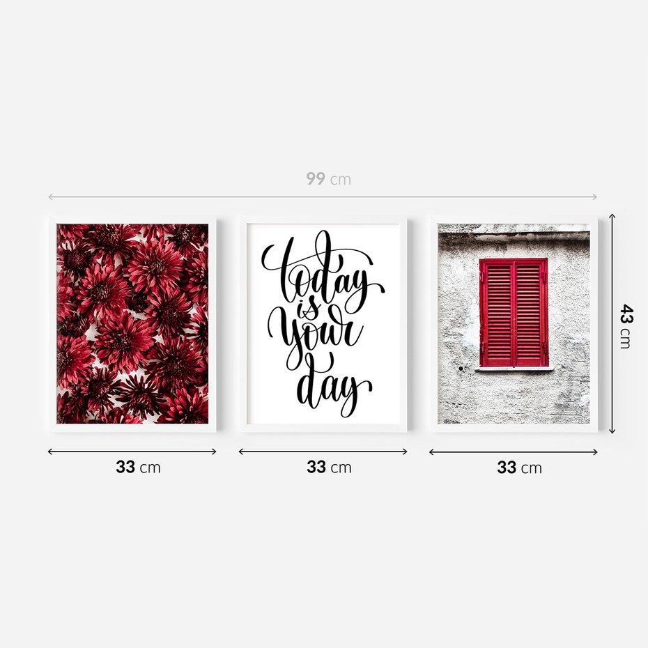Zestaw obrazy w ramie 30x40 galeria - Twój, dzień, cytat, motywacja - rama biała