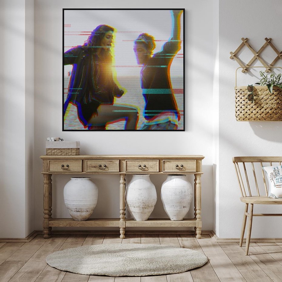 Obraz w ramie 50x50 - Taniec tęsknot - zdjęcie w stylu retro, dodane kolorowe akcenty - rama czarna