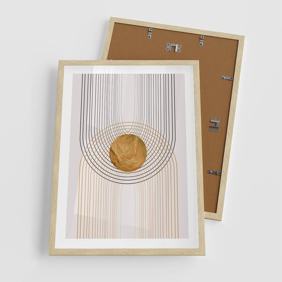 Plakat w ramie 50x70 - Złota Geometria - styl modern, złoto - rama drewno