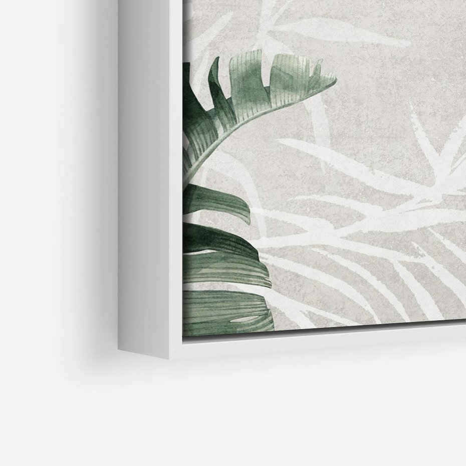 Obraz w ramie 80x80 - Zielony Raj - monstera, palmy - rama biała