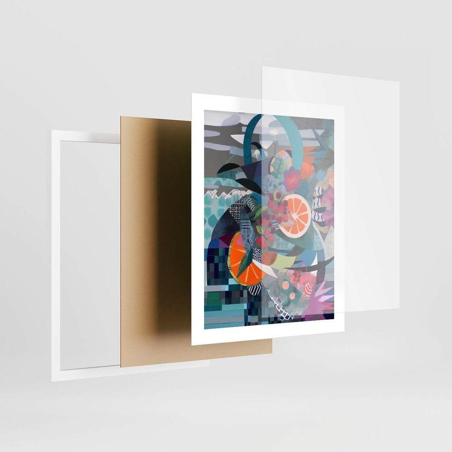 Plakat w ramie 40x50 - Migocące Widoki Harmonii - abstrakcyjny obraz, jak picasso - rama biała