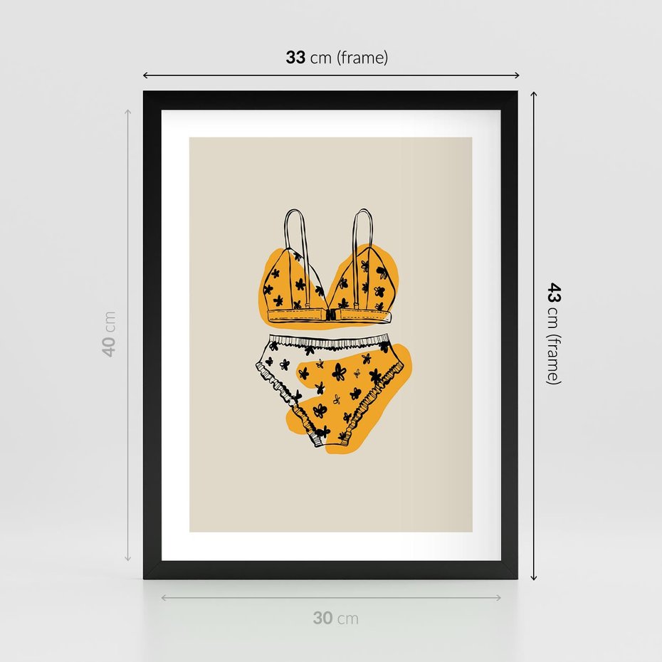 Plakat w ramie 30x40 - Minimalistyczny Szkic Bielizny - minimalistyczna grafika, szkic bielizny - rama czarna