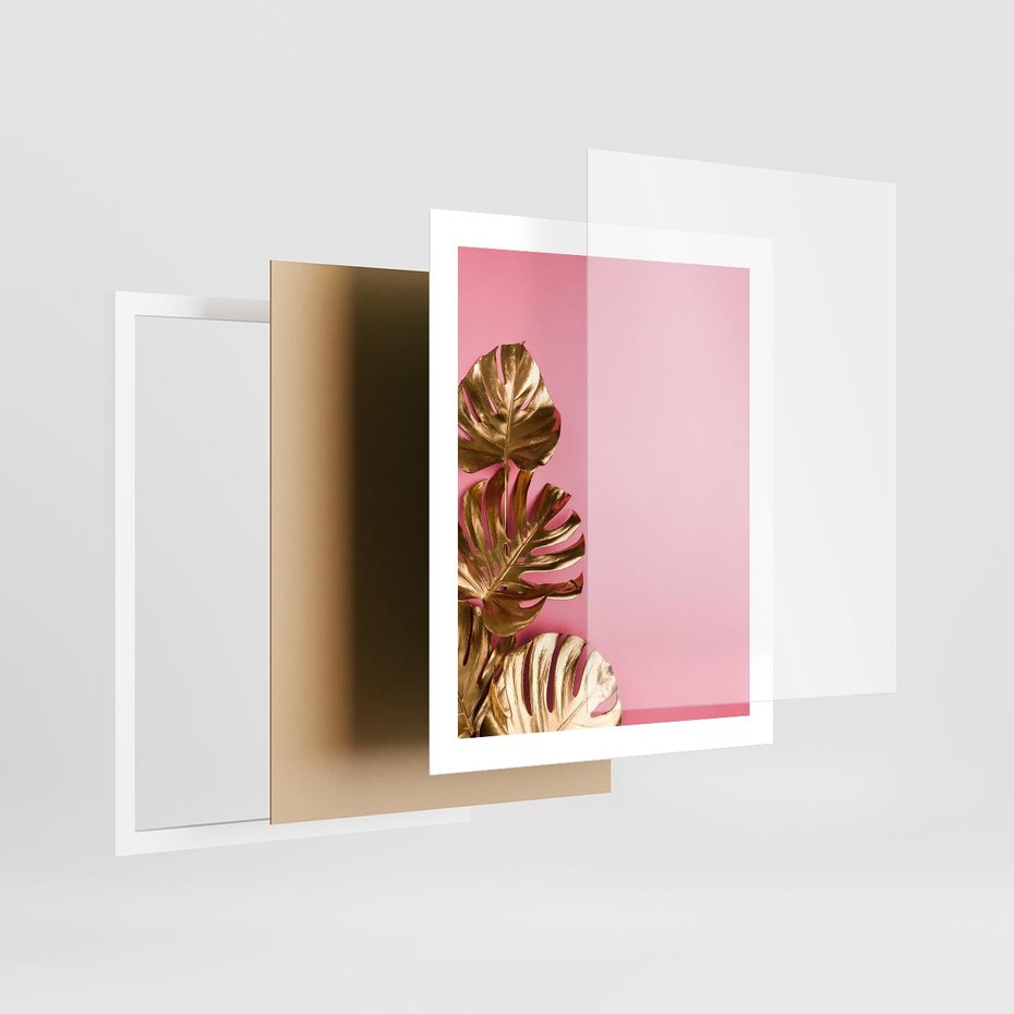 Plakat w ramie 40x50 - Luksusowa Elegancja - złote, liście - rama biała